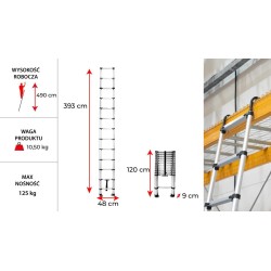 Drabina teleskopowa aluminiowa 13 stopni z hakami | Baulich