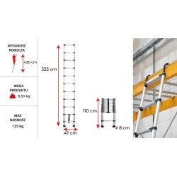 Drabina teleskopowa aluminiowa 11 stopni z hakami | Baulich