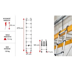 Drabina teleskopowa aluminiowa 9 stopni z hakami | Baulich