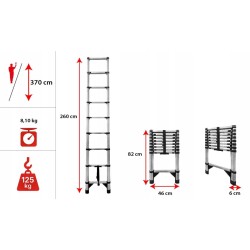 Drabina teleskopowa stalowa 9 stopni 3,7 m | Baulich