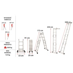 Drabina przegubowa z aluminium składana wielofunkcyjna 4x3 BAULICH