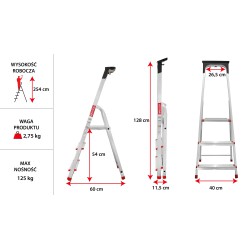 Drabina aluminiowa domowa z półką 3 stopniowa  BAULICH produkt POLSKI