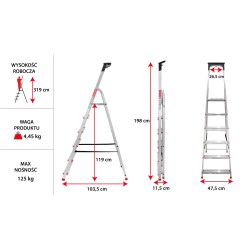Drabina aluminiowa domowa z półką 6 stopniowa  BAULICH produkt POLSKI
