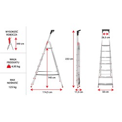 Drabina aluminiowa domowa z półką 7 stopniowa  BAULICH produkt POLSKI