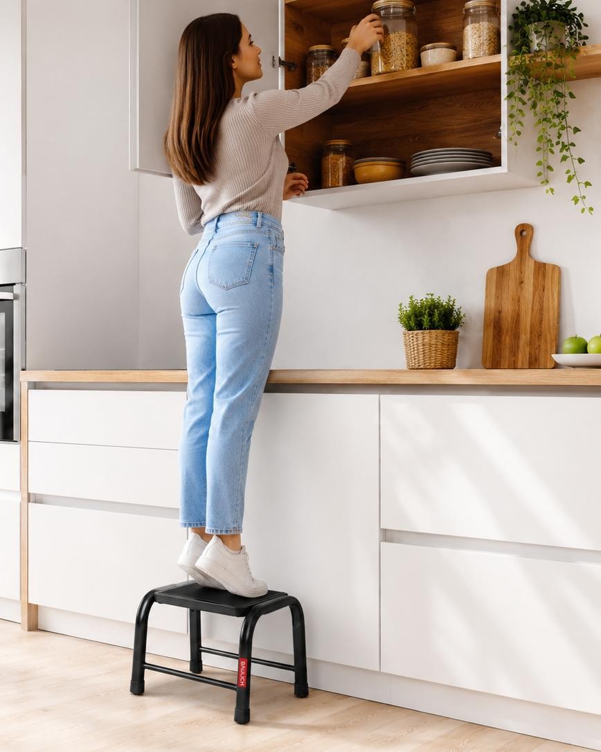 Szeroka platforma czarnego taboretu HOME