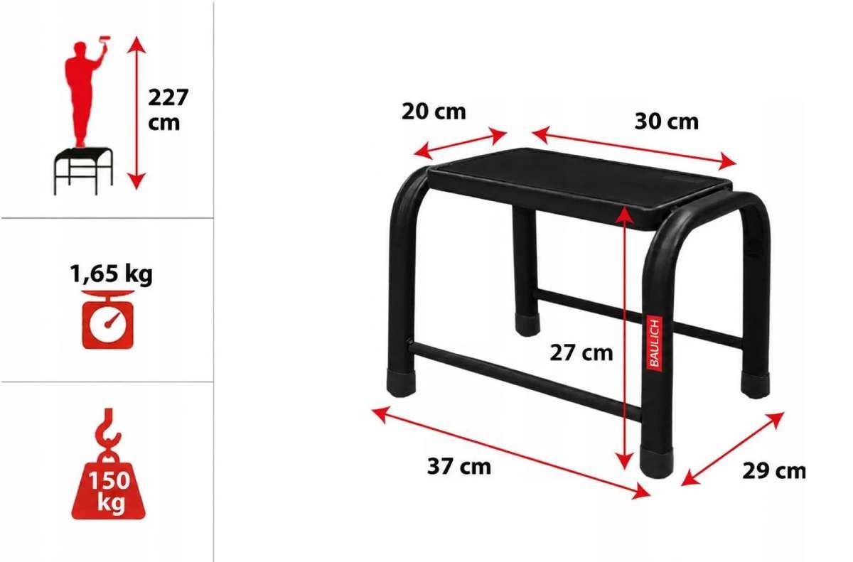 Czarny taboret warsztatowy HOME 1-stopniowy Baulich