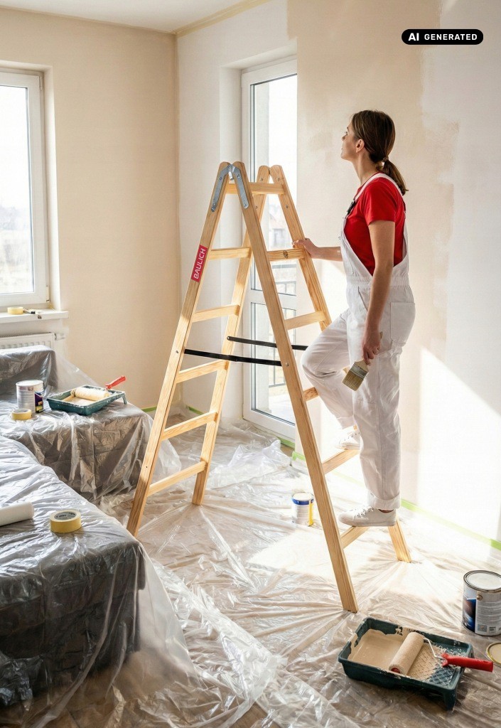 Drabina drewniana malarska Baulich 2x6 podczas prac domowych i remontowych