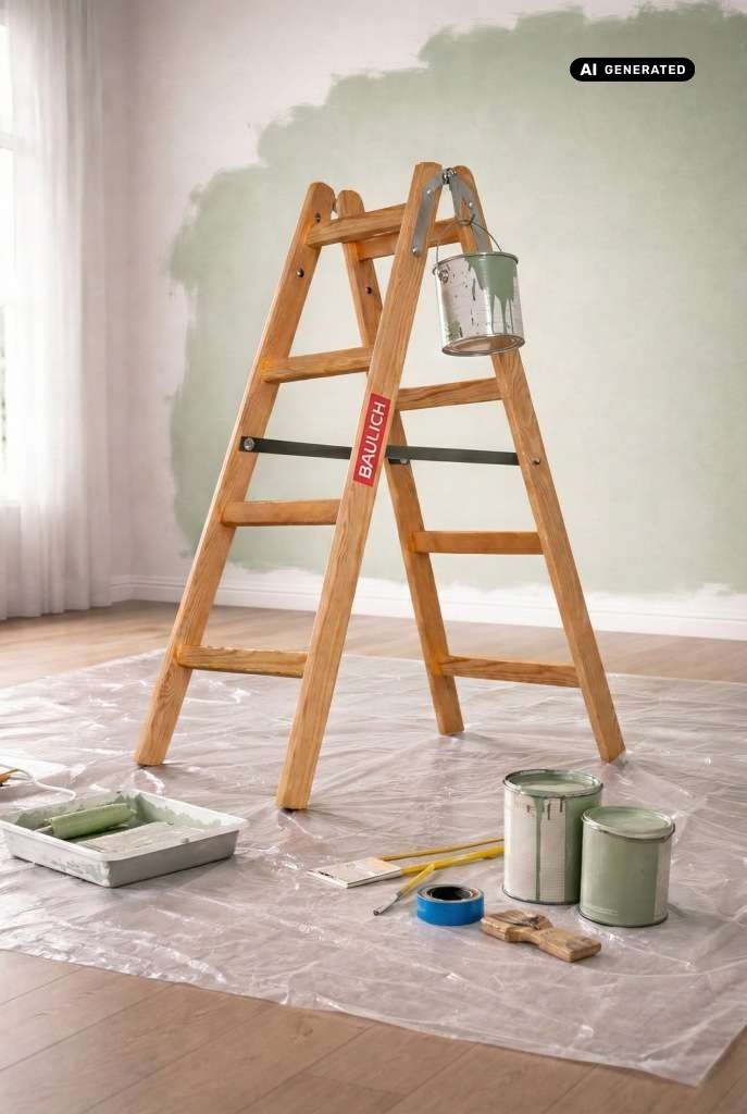Drabina drewniana malarska dwustronna Baulich 2x4 podczas pracy