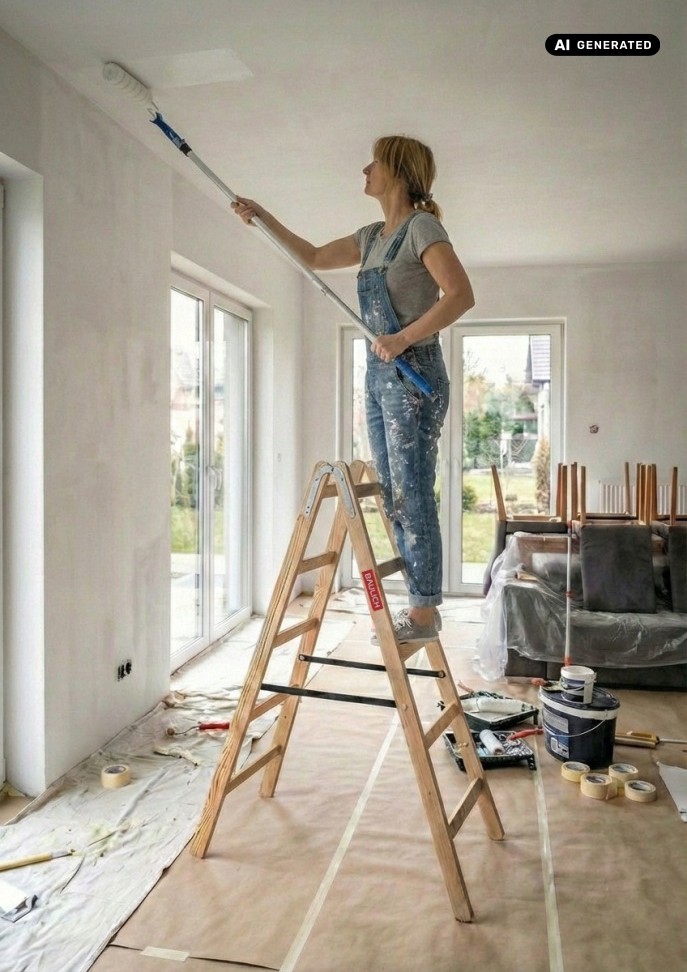 Drabina drewniana malarska dwustronna Baulich 2x5 podczas pracy