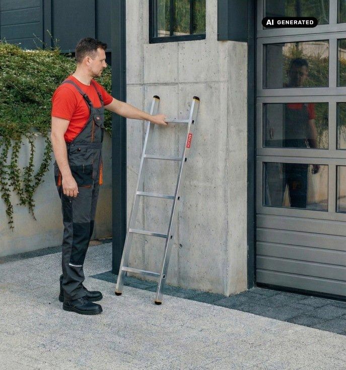 Drabina aluminiowa przystawna Baulich podczas użytkowania