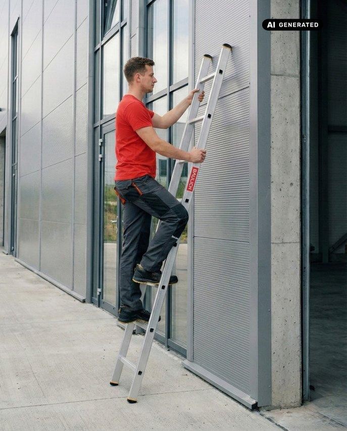 Drabina aluminiowa przystawna Baulich 1x8 podczas użytkowania
