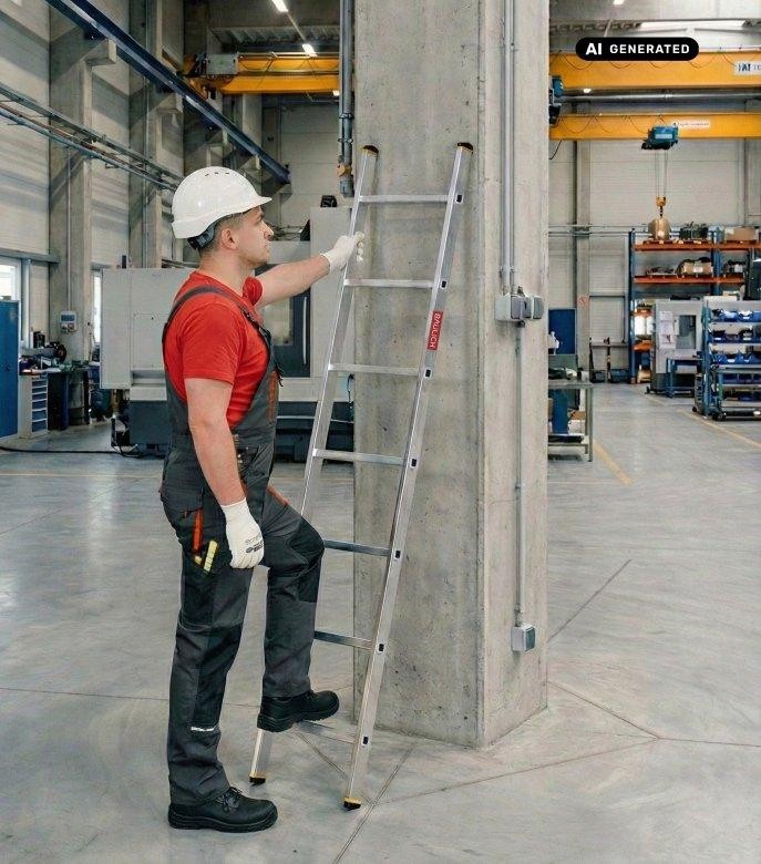 Drabina aluminiowa przystawna Baulich 1x7 podczas użytkowania