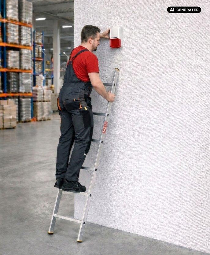 Drabina aluminiowa przystawna Baulich 1x6 podczas użytkowania