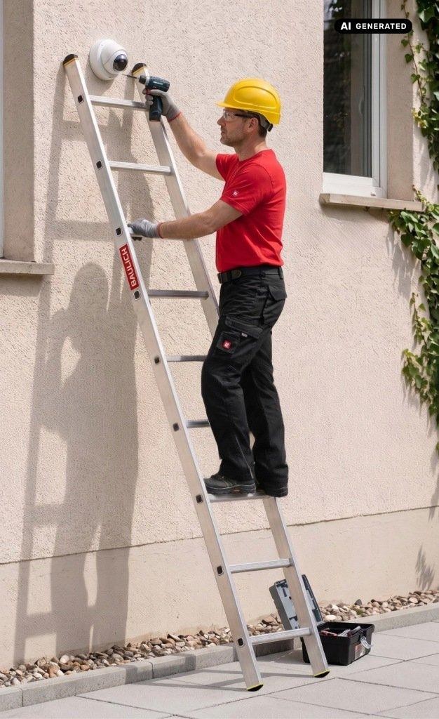 Drabina aluminiowa przystawna Baulich 1x9 podczas użytkowania