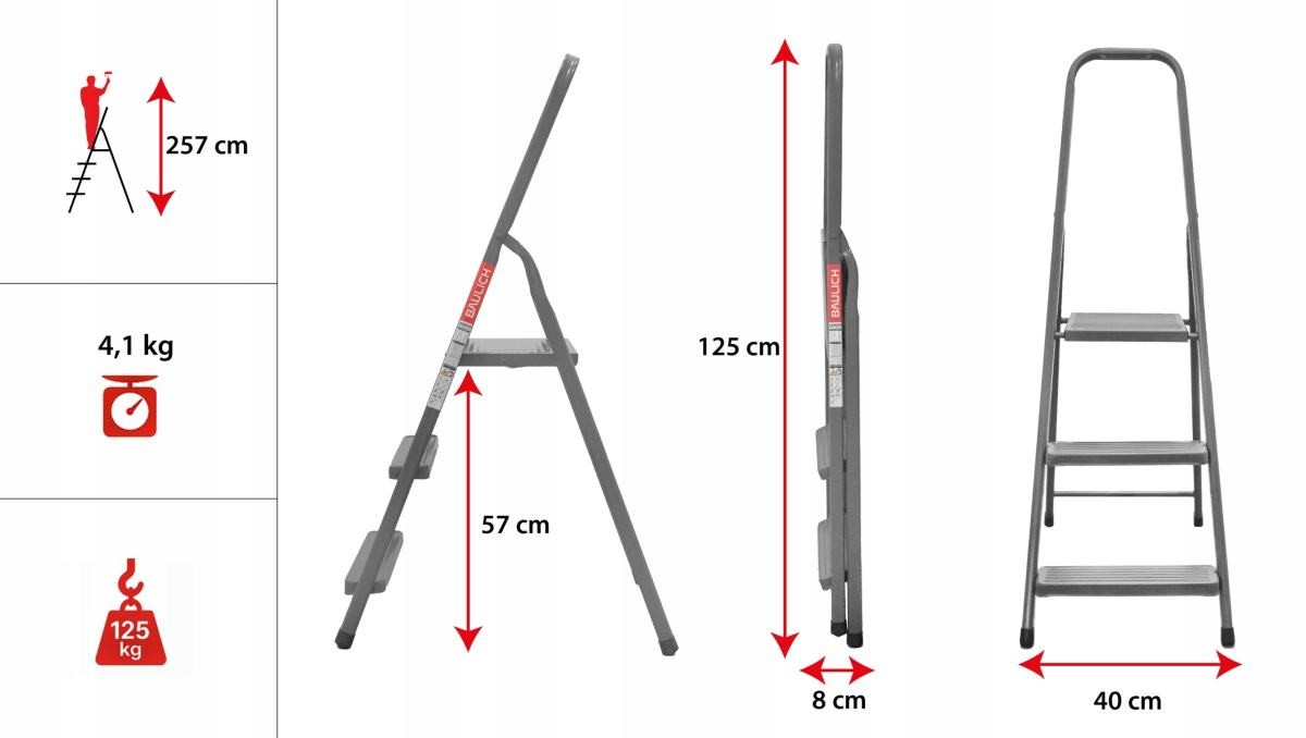 Drabina domowa 3 stopnie Baulich wysokość robocza do 2,57 m
