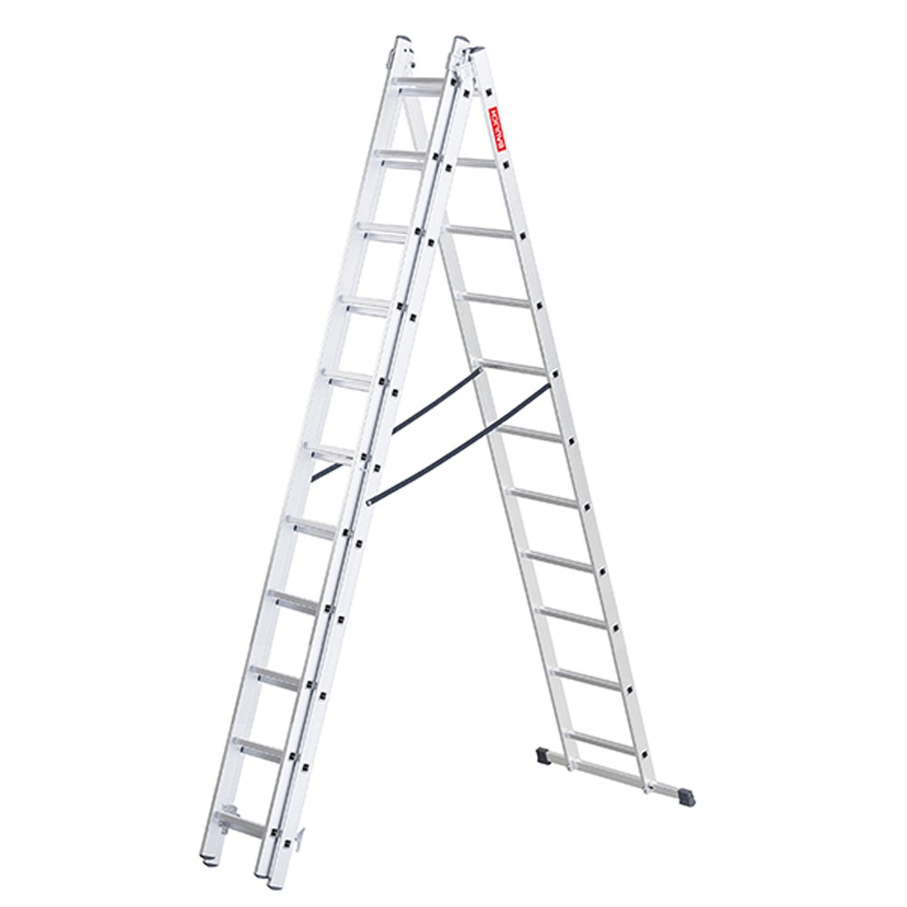 Drabina aluminiowa Baulich 3x11 rozstawiona w pozycji A