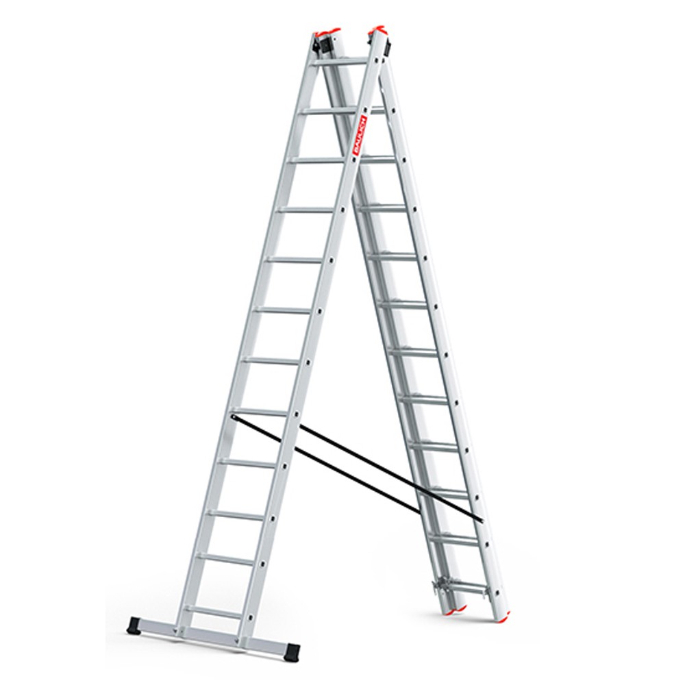 Drabina aluminiowa Baulich PRO 3x12 rozstawiona w pozycji A