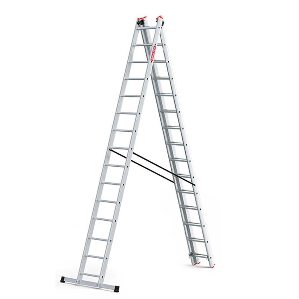 Drabina aluminiowa Baulich PRO 3x15 rozstawiona w pozycji A